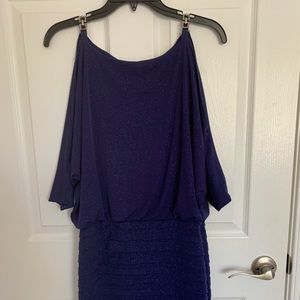 blue sparkly off the shoulder dress